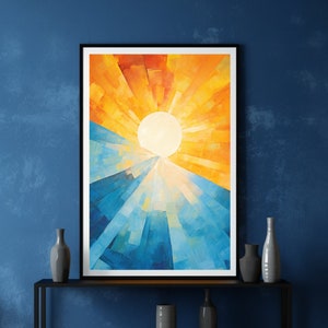 Geometric Sun & Sky Art Print: Vibrant Acrylic Painting (Digital Download)