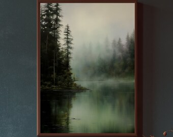 Misty Forest Lake Canvas Print: Tranquil Landscape Wall Art