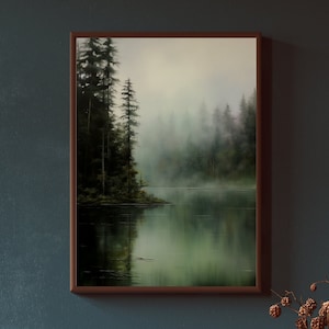 Misty Forest Lake Canvas Print: Tranquil Landscape Wall Art