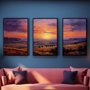 Desert Sunset Canvas Print Set: Southwestern Triptych Wall Art