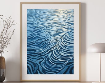 Blue Lake Ripple Art Print: Coastal Modern Home Decor (Digital Download)