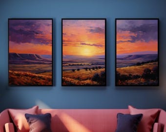 Desert Sunset Canvas Print Set: Southwestern Triptych Wall Art