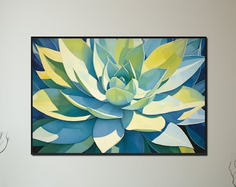 Akvarell Agave Canvastavla: Blågrön blommig väggkonst