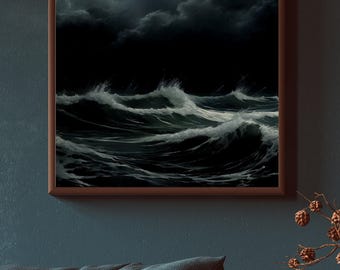 Ocean Wall Art: Dark Stormy Ocean Waves, Canvas Print