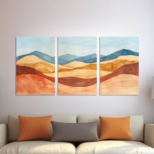 Watercolor Mountain Canvas Print Triptych: Contemporary Landscape Wall Art Set