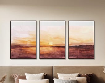 Southwestern Desert Sunset Triptych: Terracotta Landscape Canvas Set (3-Piece)