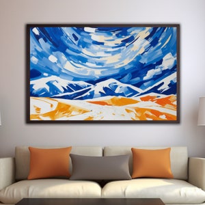 Abstract Mountain Canvas Print: Orange & Blue Landscape Wall Art