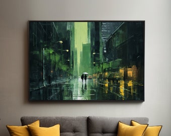 Rainy Night Cityscape Canvas Print: Moody Urban Wall Art