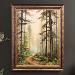 Misty Forest Trail Canvas Art: Gentle Woodland Watercolor Painting