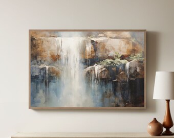 Waterfall Canvas Print: Rustic Mountain Nature Painting Wall Art