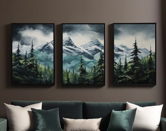 Moody Mountain Canvas Art: Dark Forest Triptych Set