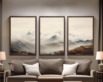 Mountain Triptych Canvas Print Set: Serene Alpine Landscape Wall Art