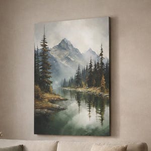 "Leinwandbild ""Berge"": Rustikale Kiefern, Herbstfarben, Waldhaus Dekor."