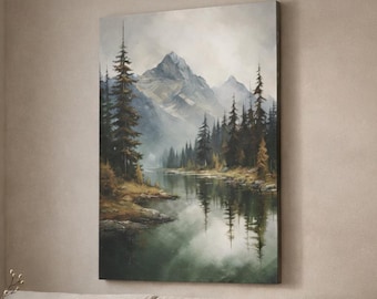 Rustic Mountain Canvas Art: Pine Trees, Autumn Hues, Lodge Decor