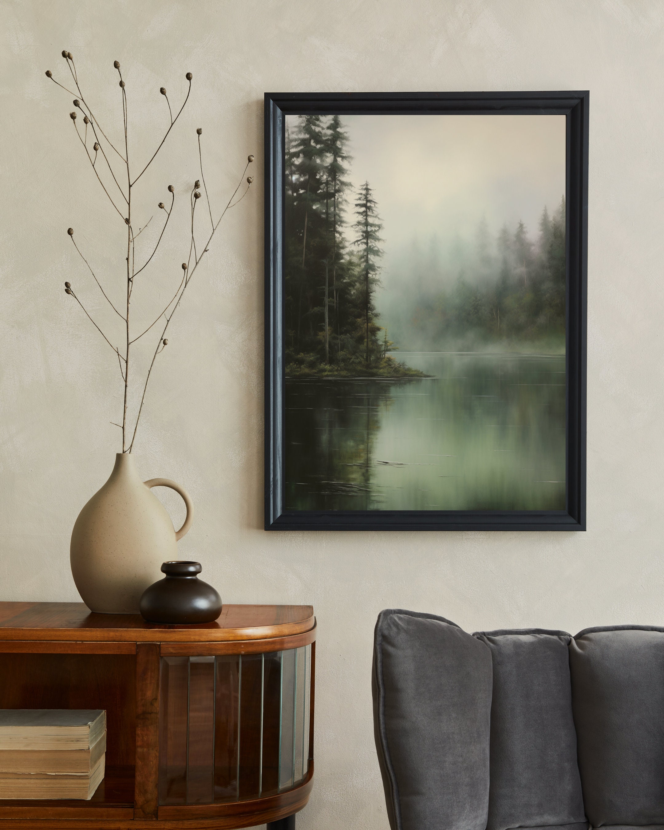Misty Forest Lake Art Print: Serene Landscape Painting (digital ...