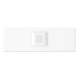 May include: A white medical test strip with a small, rectangular window in the center.