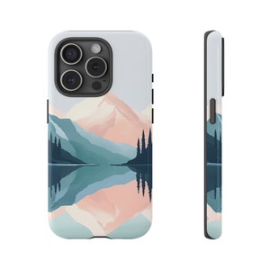 Custodia per telefono Mountain Lake Reflection / Arte paesaggistica della natura / Cover per iPhone e Galaxy / Design scenico di alberi di pino / Custodia protettiva
