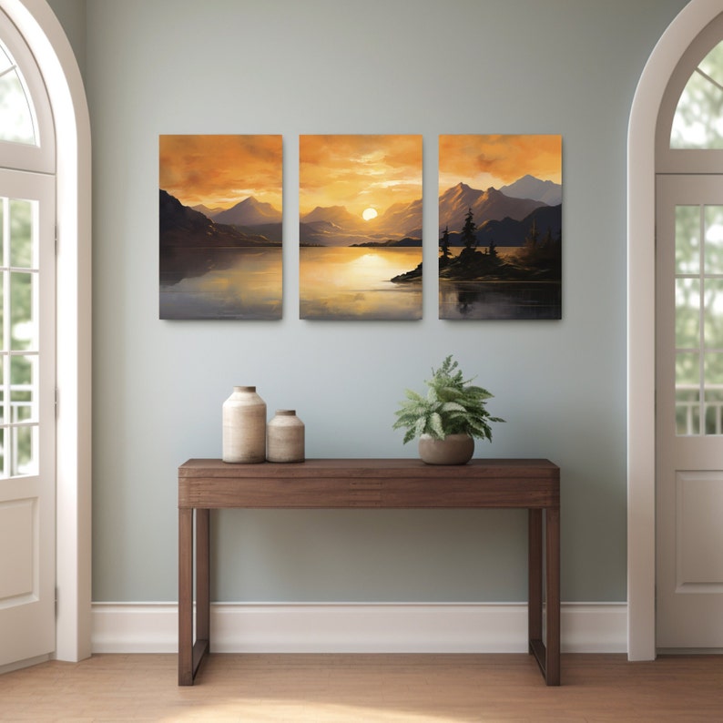 Sunset Mountain Canvas Art Set: Lake Triptych Wall Decor - Etsy