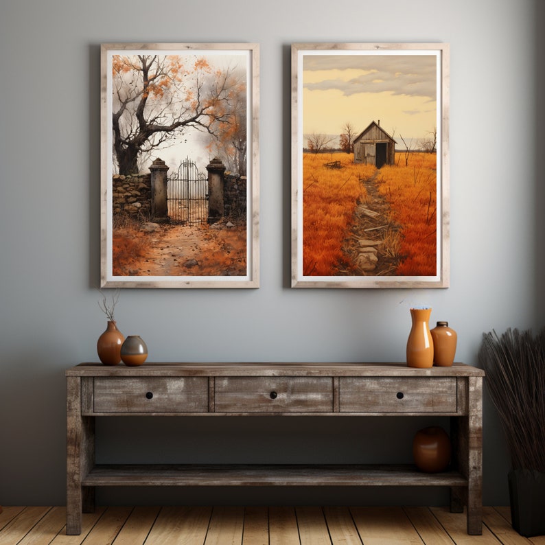Rustic Autumn Landscape Art Prints: Farmhouse Decor Set (digital ...