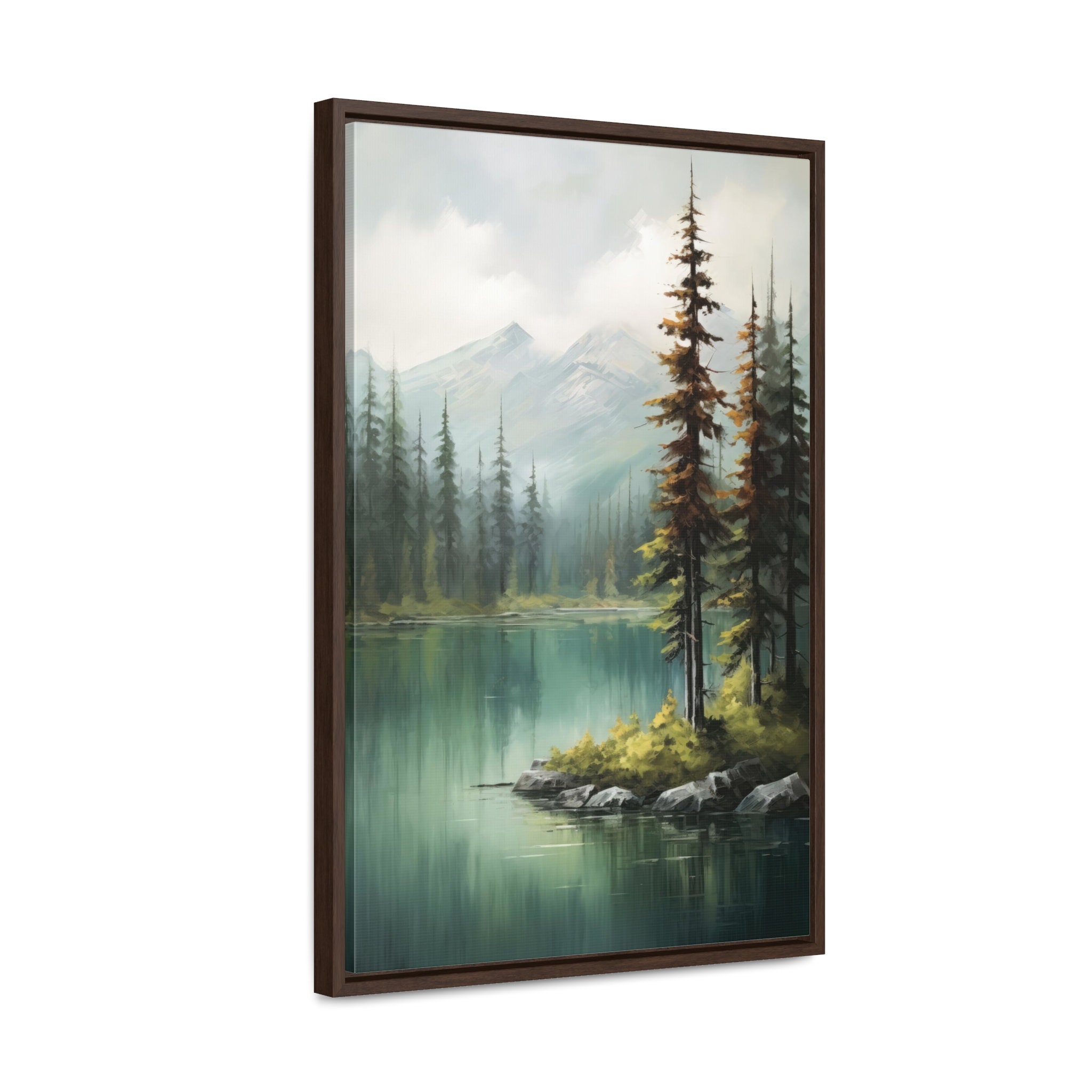 Framed Mountain Lake Canvas Print: Tranquil Alpine Landscape Wall Art ...