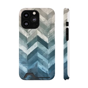 Estuche para tarjetas con diseño de chevron azul - Funda tipo billetera para iPhone y Galaxy - Funda protectora de policarbonato con ranura para tarjetas