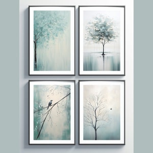 Blue Nature Print Set: Scandi Teal Beige Wall Art (Digital Download)