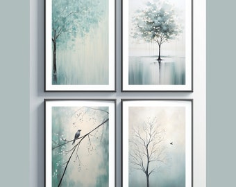 Soothing Blue Nature Print Set | Printable Modern Art Set of 4 | Tranquil Scandi Decor | Gray Teal Beige Wall Art | Contemporary Home Decor
