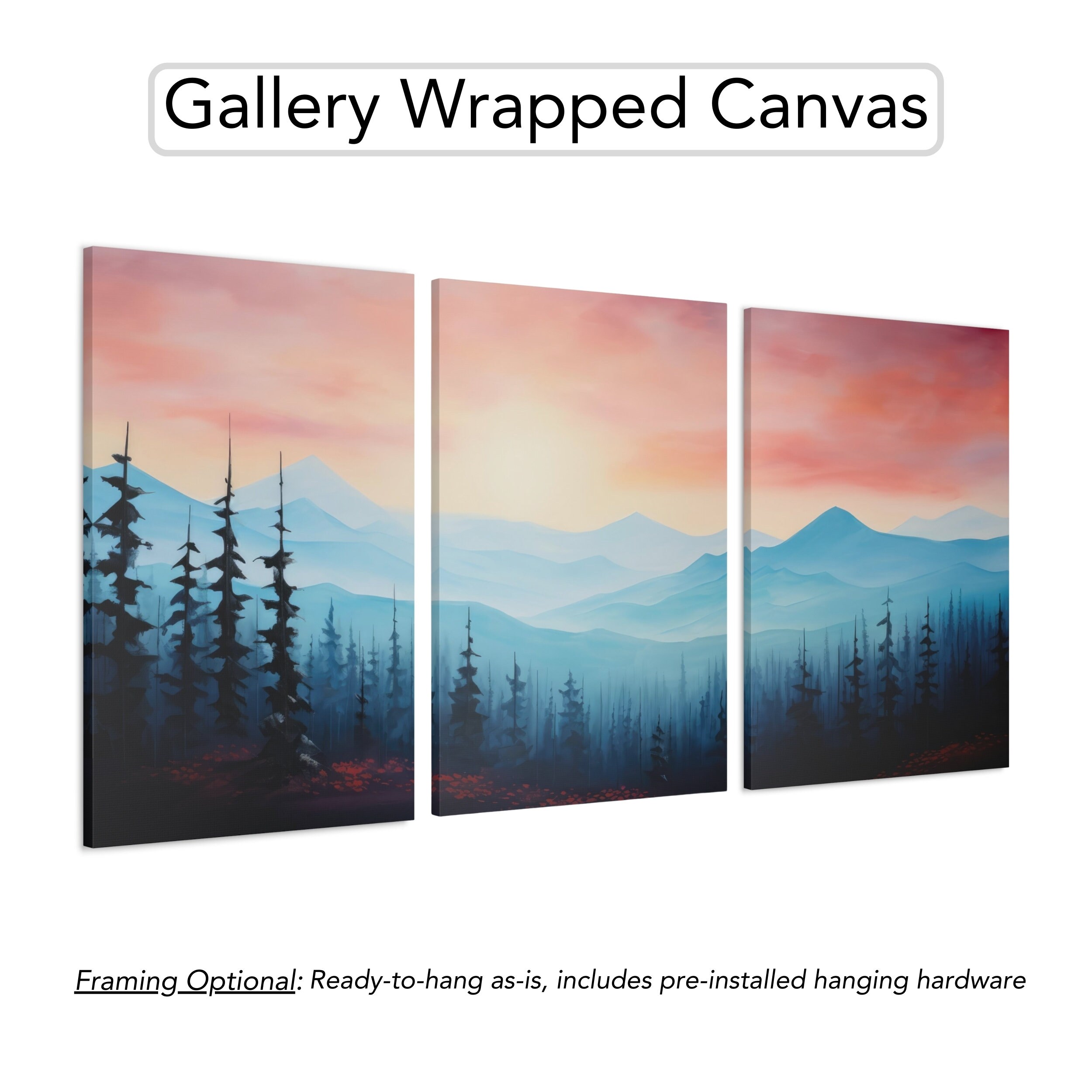 Sunset Mountain Canvas Art Triptych: Pastel Landscape Wall Art Set - Etsy