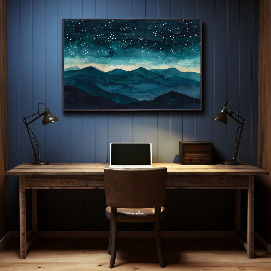 Celestial Mountain Canvas Print: Starry Night Sky Landscape Art - Etsy
