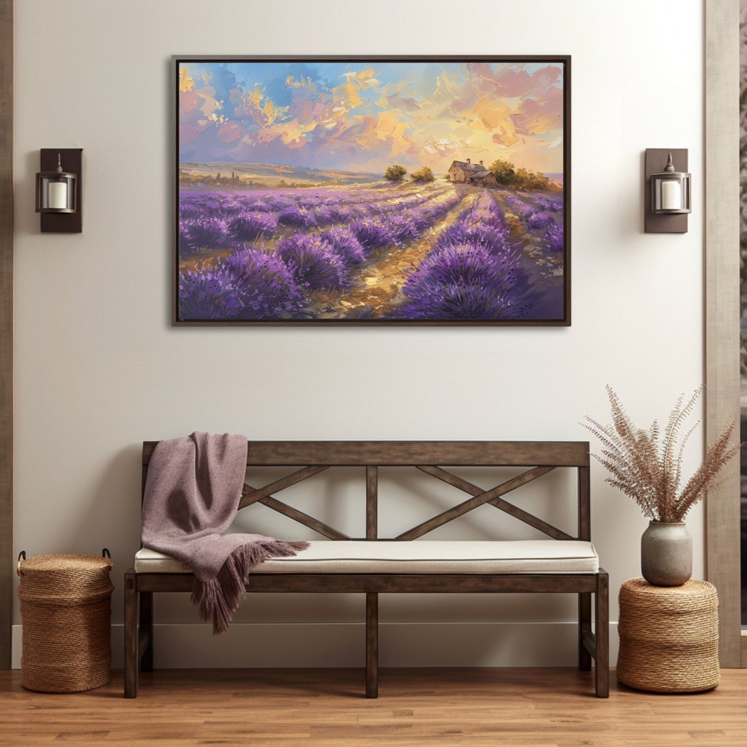 Lavender Field Canvas Print: Rustic Farmhouse Sunset Wall Art - Etsy