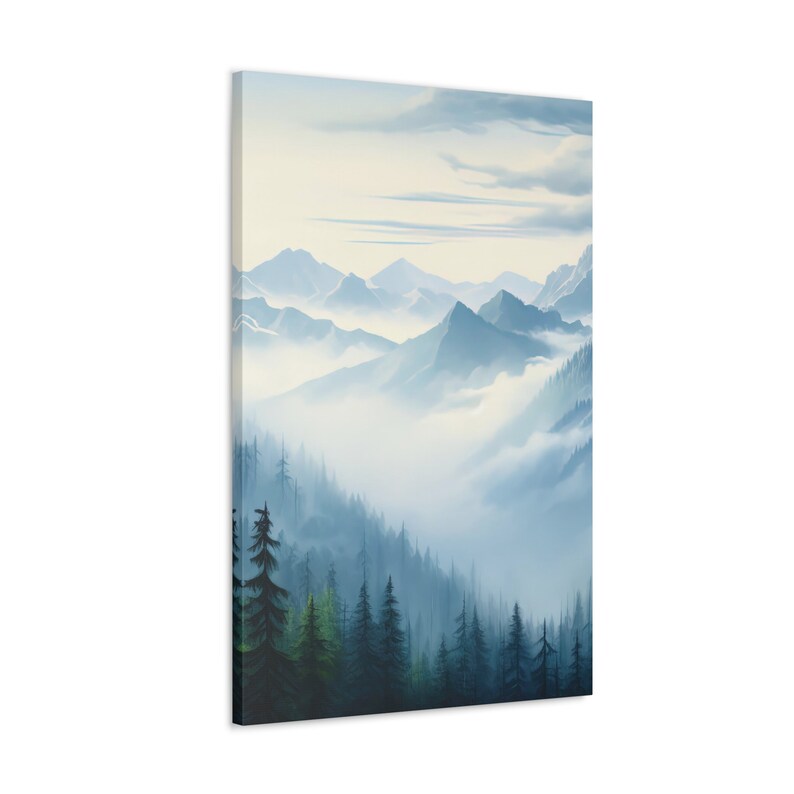 Blue Mountain Triptych Wall Art, Misty Forest Landscape Set - Etsy