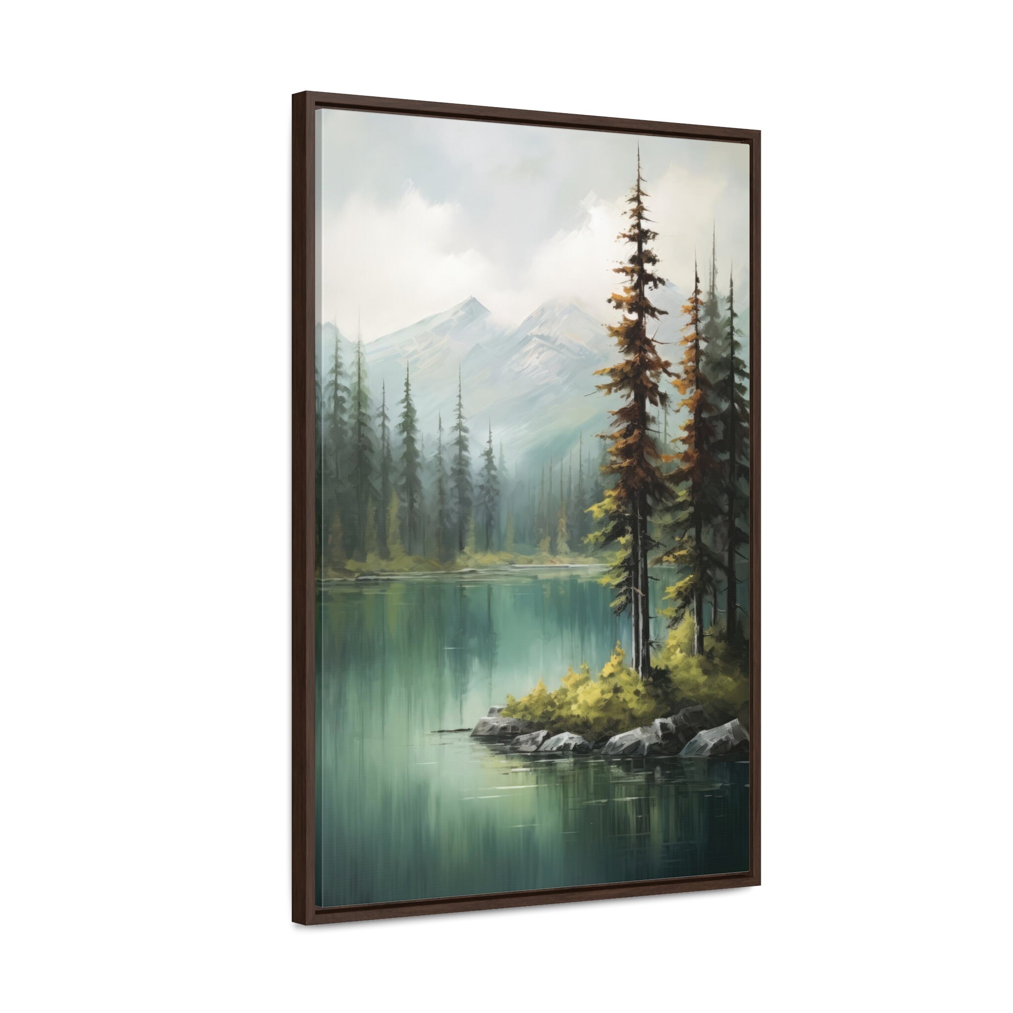 Framed Mountain Lake Canvas Print: Tranquil Alpine Landscape Wall Art ...