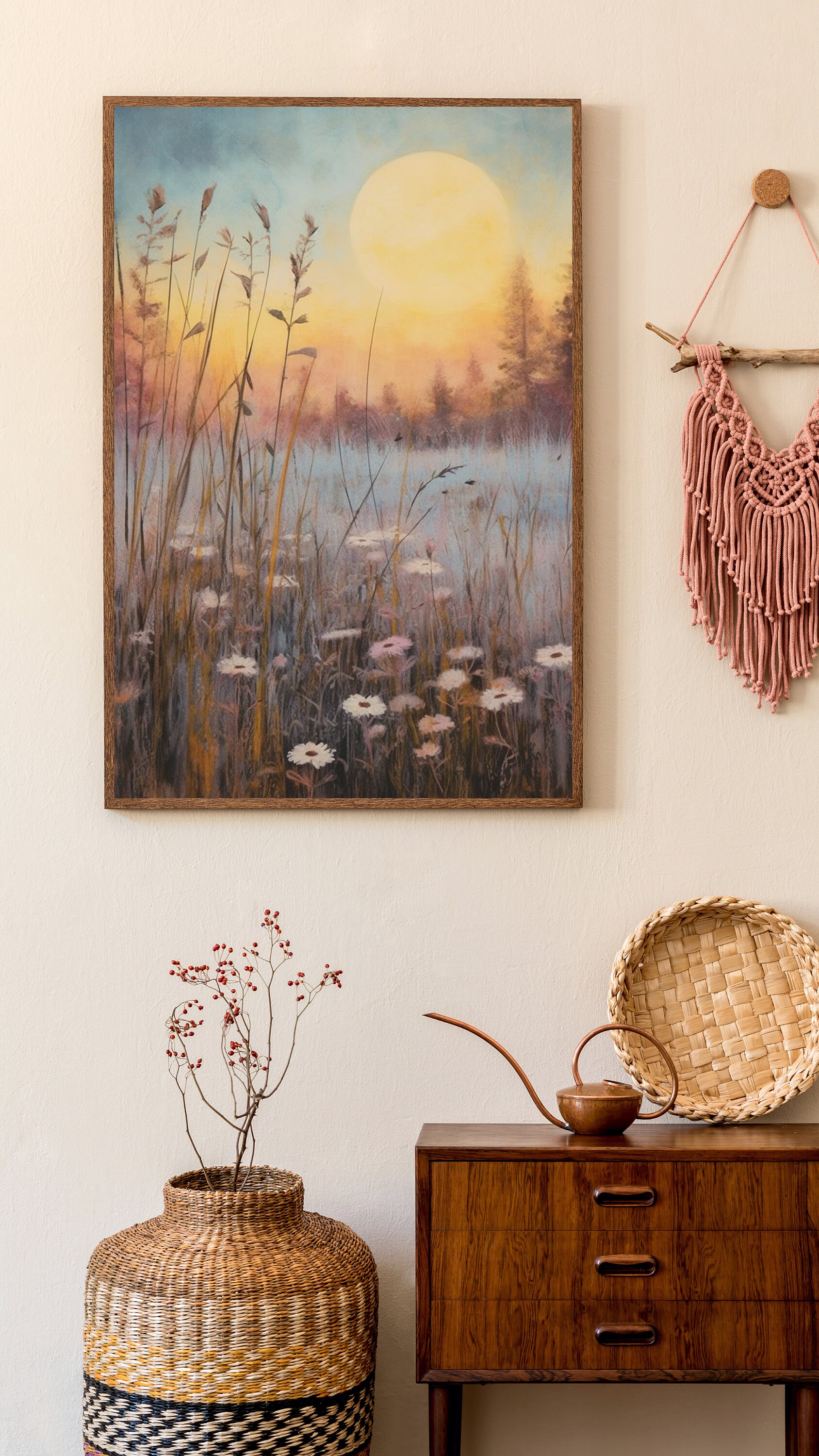 Vintage Wildflower Meadow Canvas Art: Moonlit Landscape Painting - Etsy