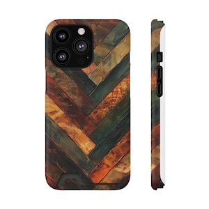 Étui de téléphone porte-cartes rustique à chevrons - Compatible iPhone 13 et Galaxy S21/S22 - Étui portefeuille pour téléphone portable avec emplacement pour carte