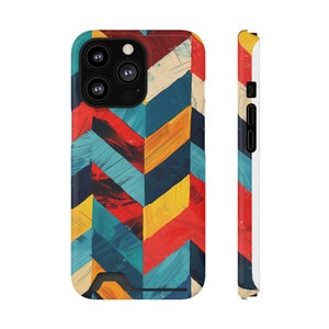 Coque de portable porte-cartes MagSafe colorée, compatible iPhone et Galaxy, coque de protection élégante avec motif chevrons pour téléphones Apple et Samsung