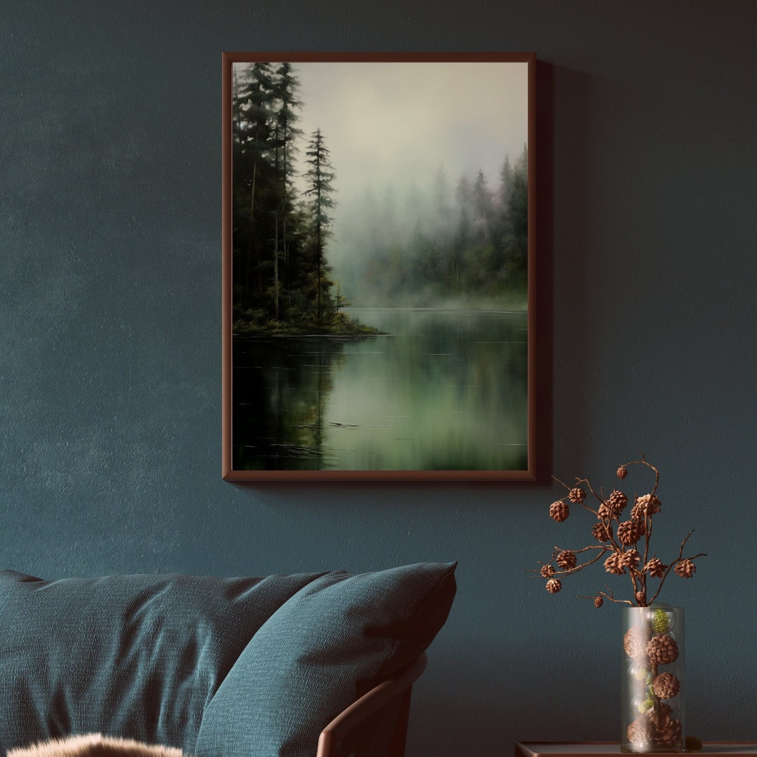 Misty Forest Lake Art Print: Serene Landscape Painting (digital ...