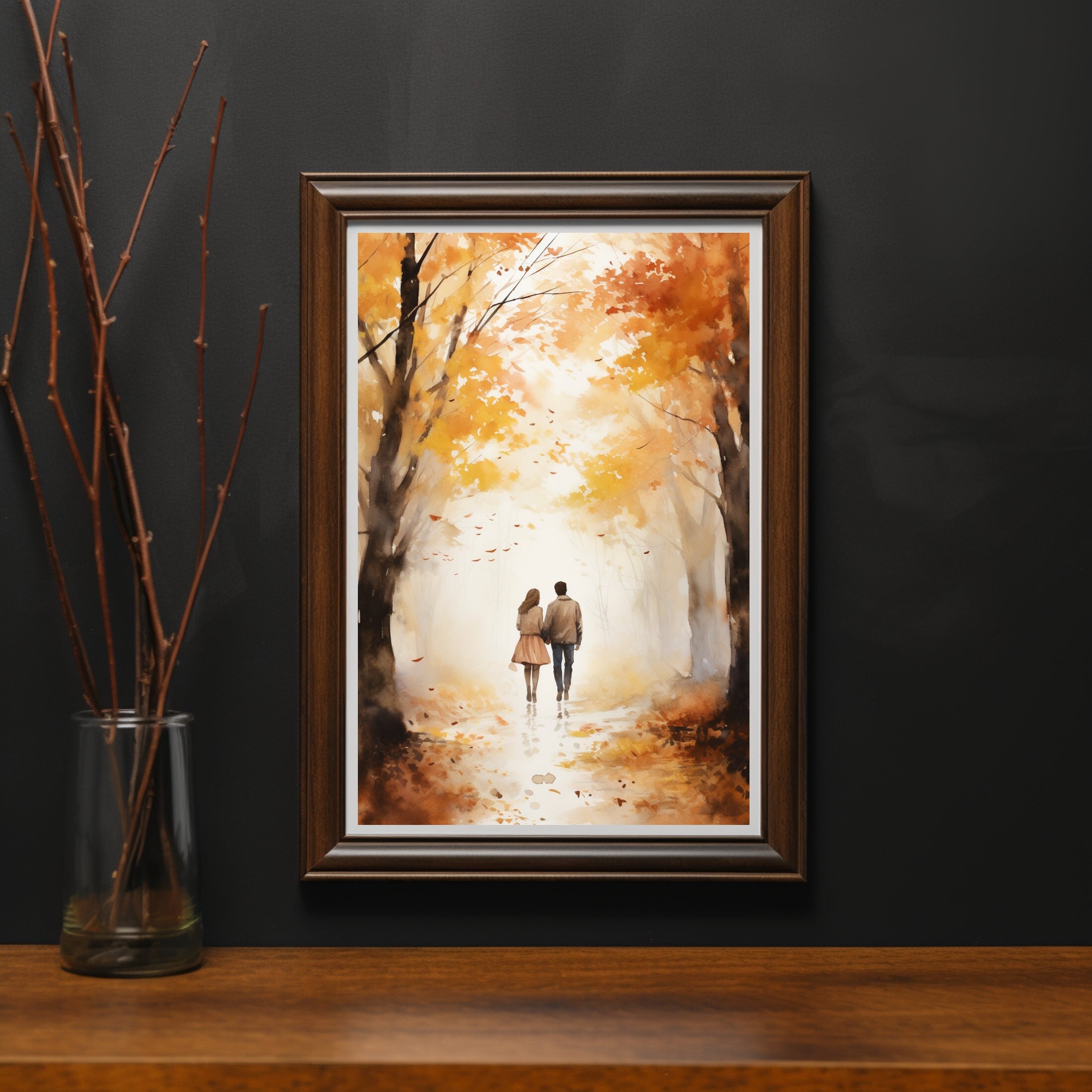 Autumn Couple Watercolor Print: Farmhouse Fall Decor (Digital Download)