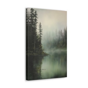 Misty Forest Lake Canvas Print: Tranquil Landscape Wall Art - Etsy