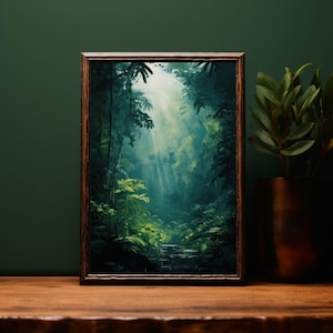 Impressão Giclée de Floresta Tropical: Pintura Acrílica da Selva - Arte de Parede