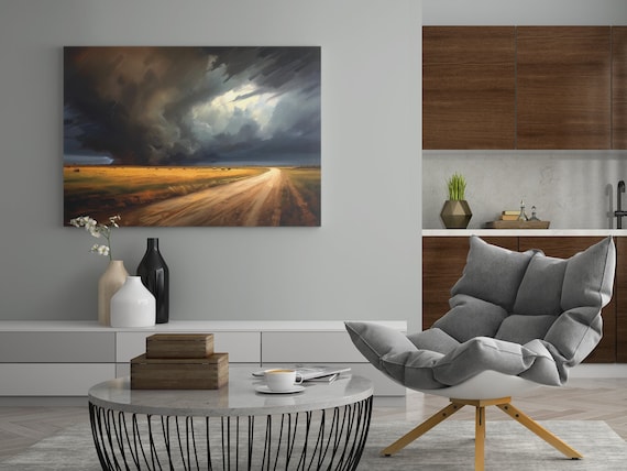 Dramatic Thunderstorm Art Print: Indigo Stormy Sky Landscape (Digital Download)