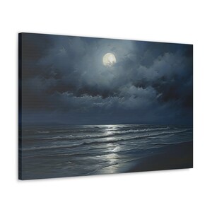 Tableau Décoratif Sur Toile - Paysage Marin Nocturne Vintage - Format Panoramique - Neuf