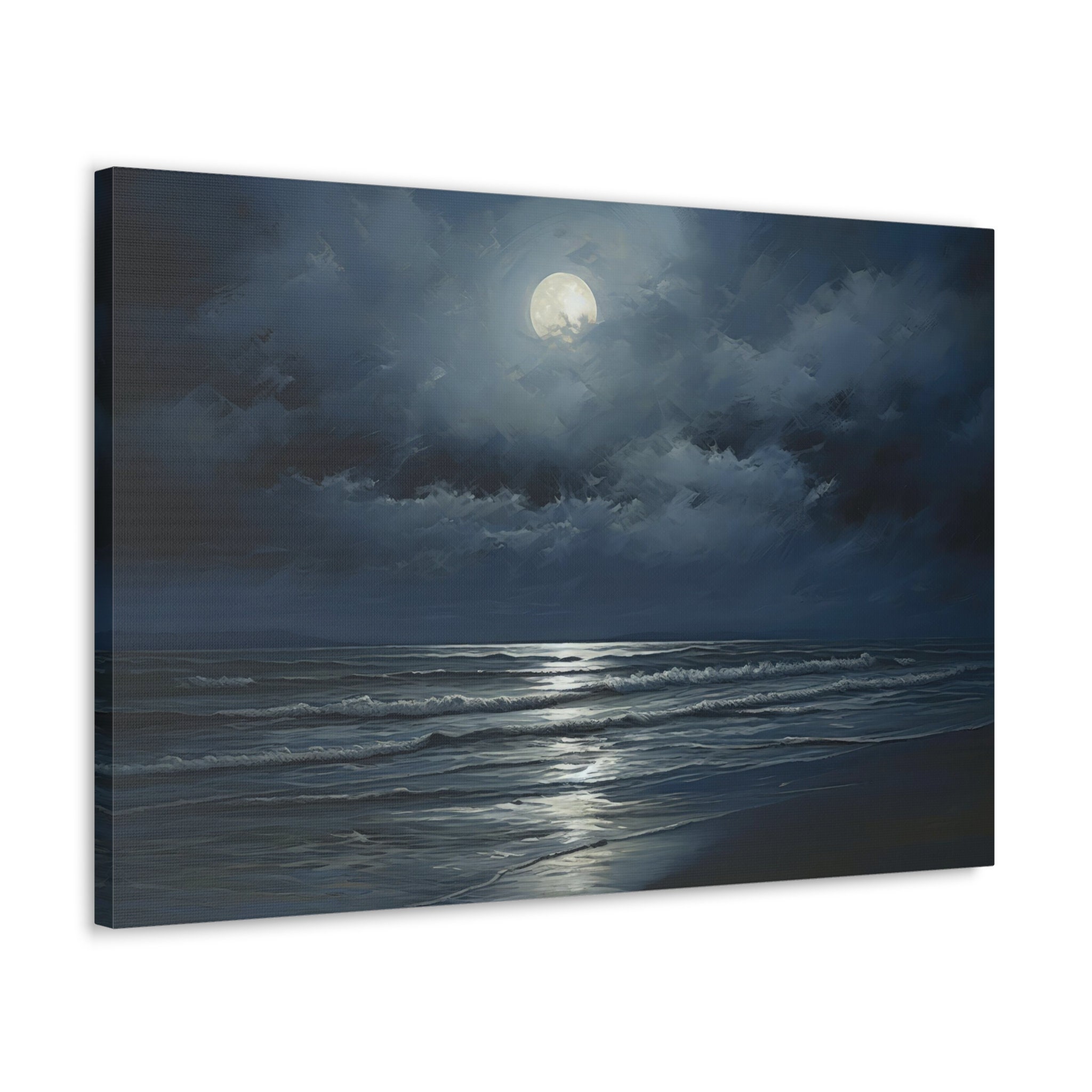 Moonlit Ocean Canvas Print: Black Sand Beach Seascape Wall Art - Etsy
