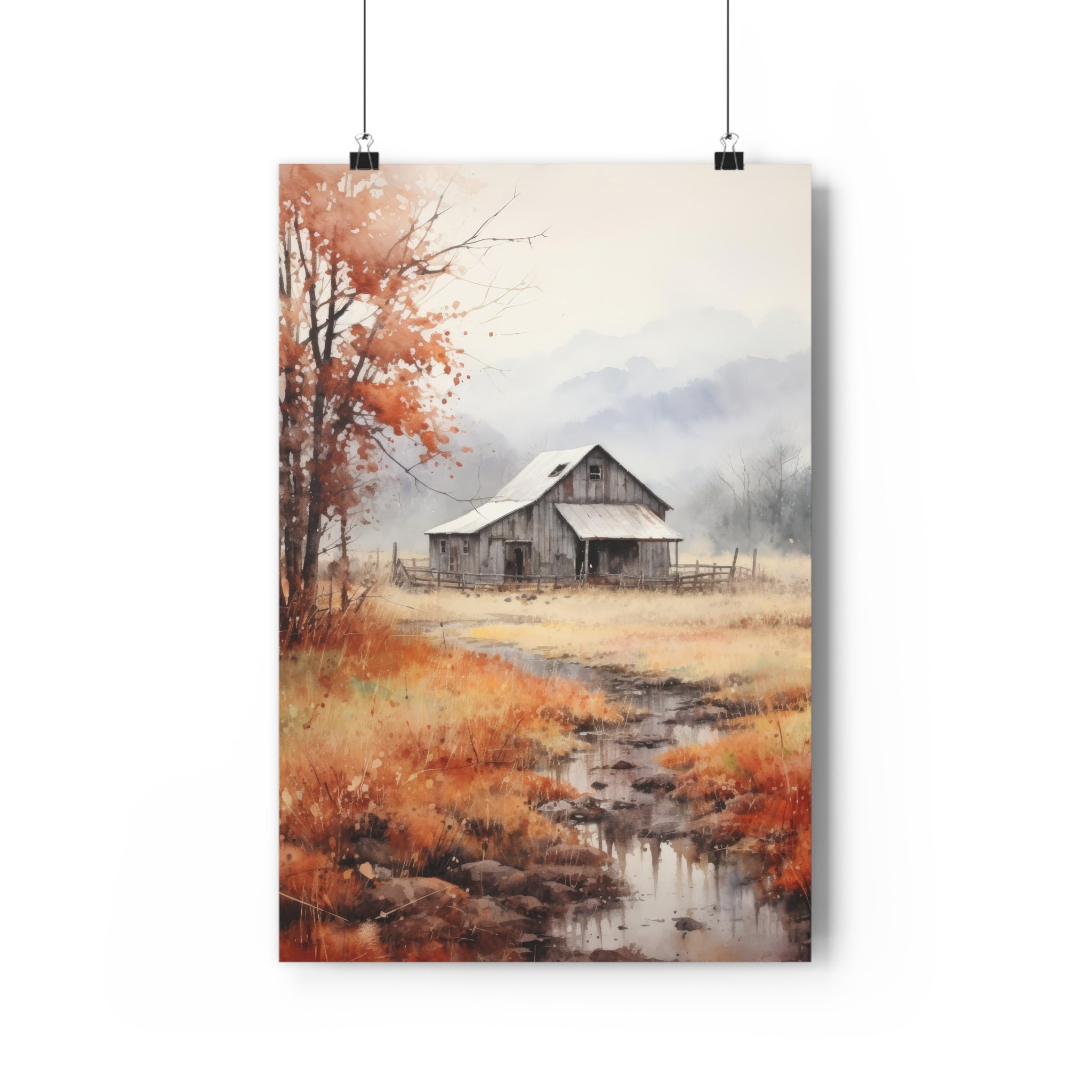 Rustic Barn Watercolor Giclée Print: Autumn Landscape Wall Art - Etsy