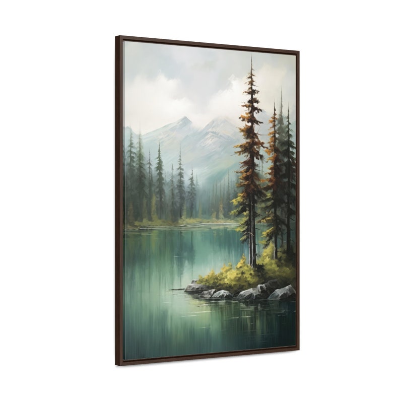 Framed Mountain Lake Canvas Print: Tranquil Alpine Landscape Wall Art ...