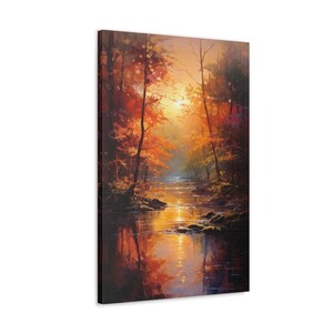 Forest Wall Art: Autumn Forest River Sunset, Canvas Print 20″ x 30″