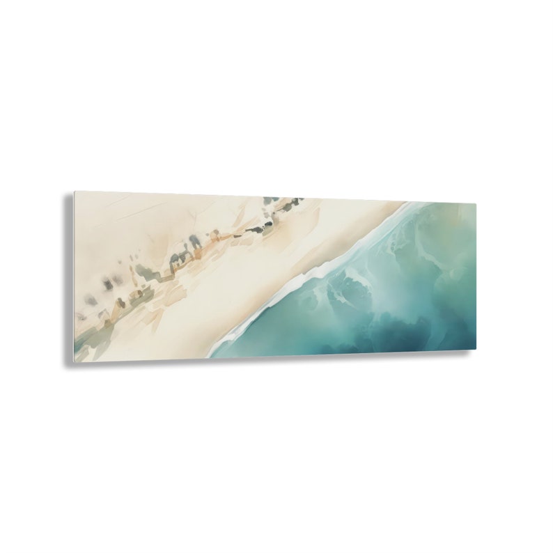 Coastal Acrylic Panel Art: Aerial Beach Ocean Painting 36" x 12" (Horizontal)