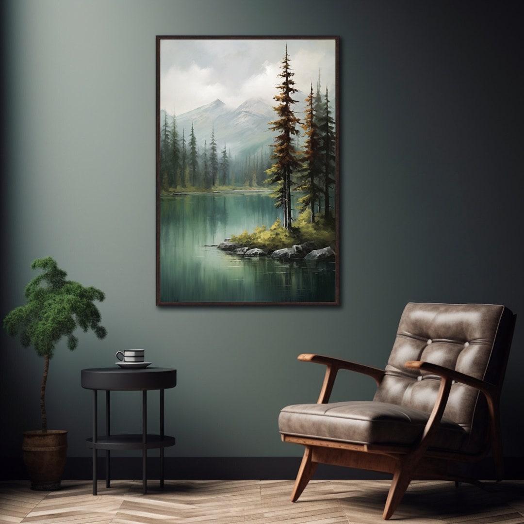 Framed Mountain Lake Canvas Print: Tranquil Alpine Landscape Wall Art ...