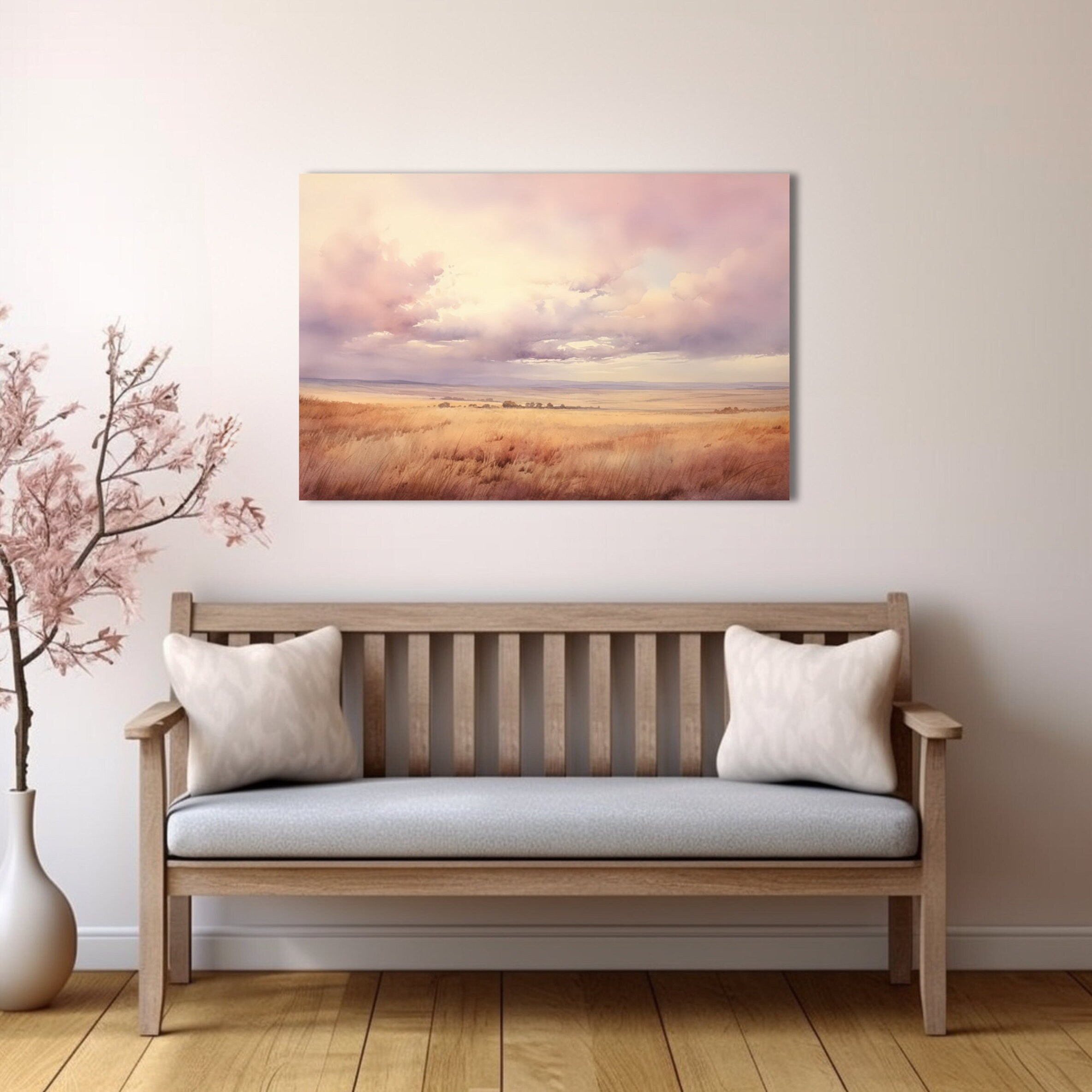 Canvasprint prairiezonsondergang: rustieke boerderijlandschapsmuurkunst