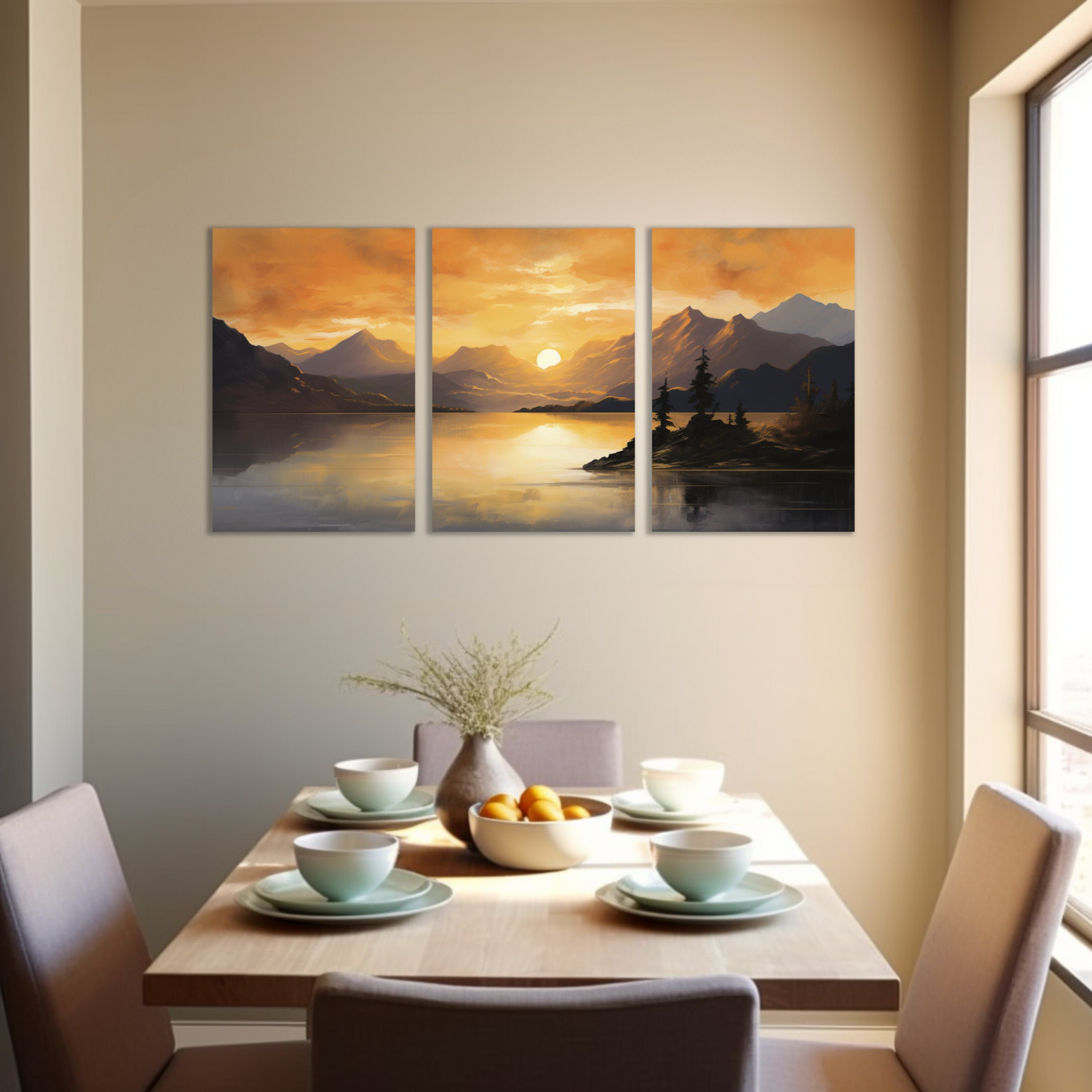 Sunset Mountain Canvas Art Set: Lake Triptych Wall Decor - Etsy