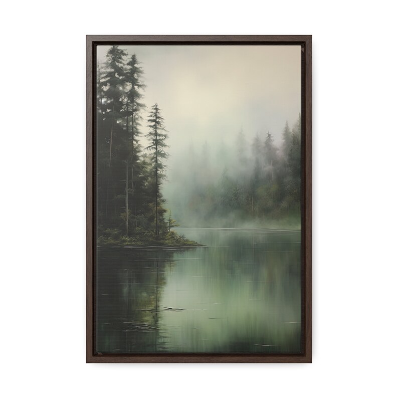 Misty Forest Lake Framed Canvas Art: Tranquil Landscape Print - Etsy